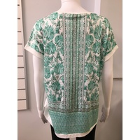 Olsen-100% Linen Jade Print Top