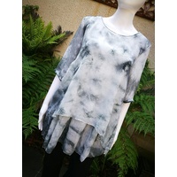 Caju Smokey Print Double Layer Top in Grey Tones