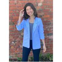 Vassalli Pinstripe Linen Blazer with Tie Sleeve Cuff