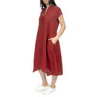 Ping Pong Drop Shoulder Red Earth Long Linen Dress