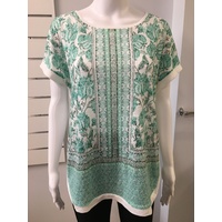 Olsen-100% Linen Jade Print Top