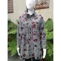 Domchi Jacket with Black/White Check with Burgundy Flower