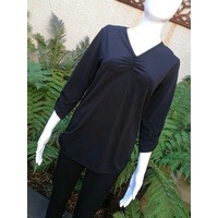 Domchi V Neck Sorrento Top with Ruching Neckline & Sleeve
