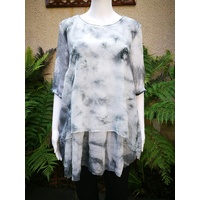Caju Smokey Print Double Layer Top in Grey Tones