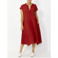 Ping Pong Drop Shoulder Red Earth Long Linen Dress