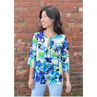 Domchi 3/4 Sleeve Tunic in Blue/White Floral Print